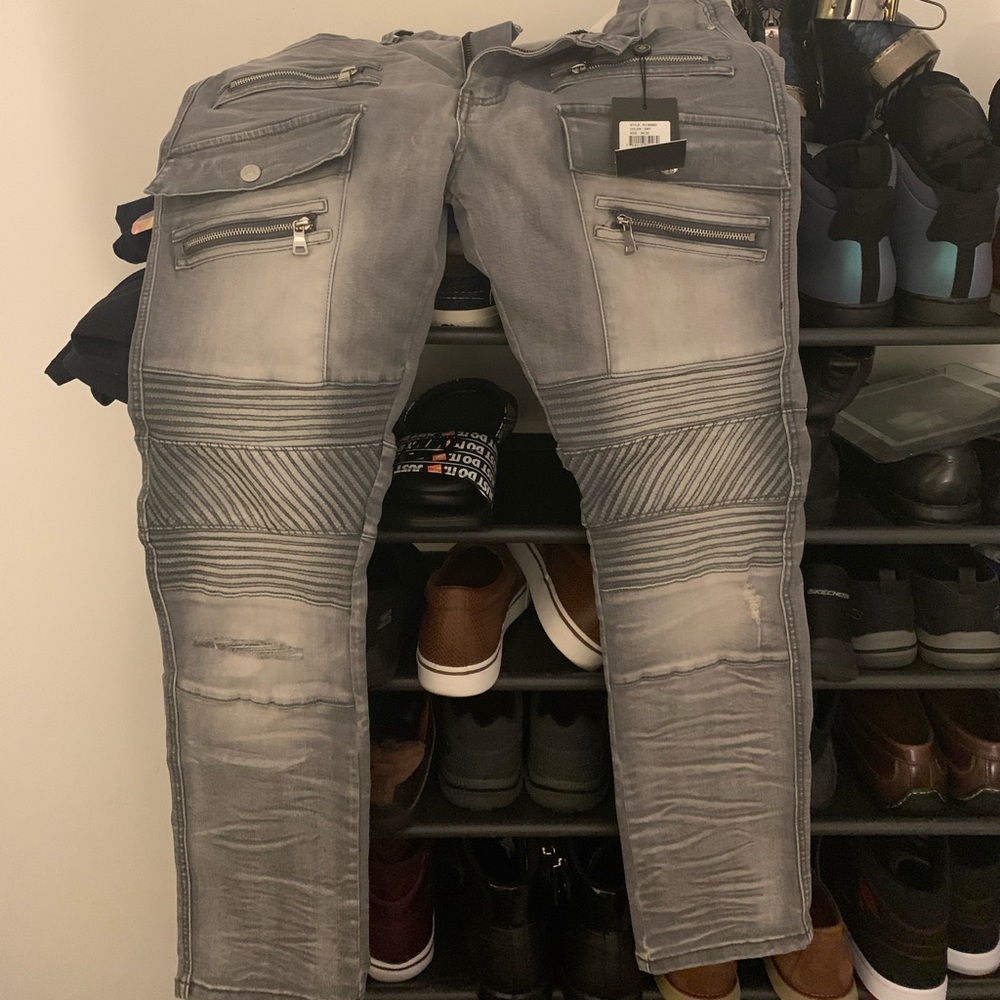 Decimal jeans the front of them